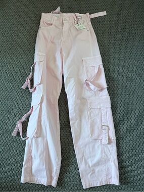 Zara Pale Pink Cargo Track Pants with Side Straps